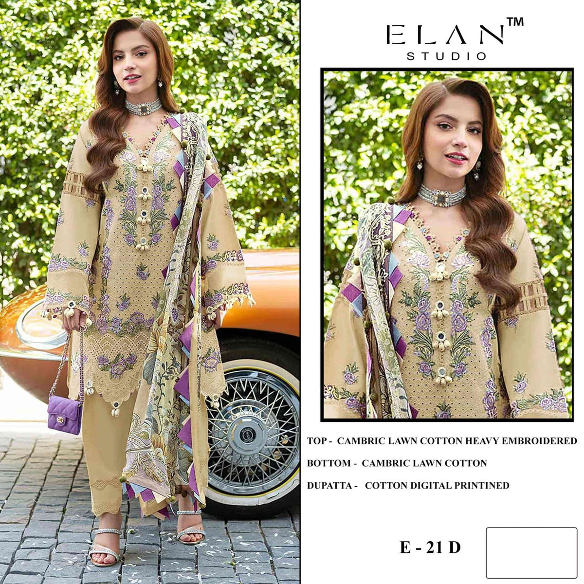 Elan Studio E - 21 ABCD Cambric Lawn Cotton Pakistani Suit - Amrah Wholesale