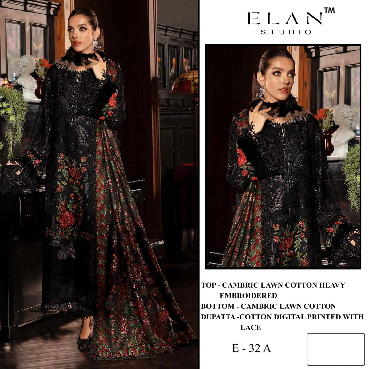 Elan Studio E - 32 Abcd Cambric Lawn Cotton Pakistani Suit - Amrah Wholesale