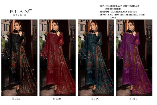 Elan Studio E - 32 Abcd Cambric Lawn Cotton Pakistani Suit - Amrah Wholesale