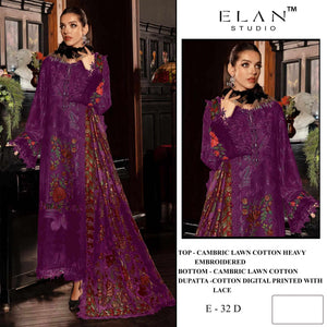 Elan Studio E - 32 Abcd Cambric Lawn Cotton Pakistani Suit - Amrah Wholesale
