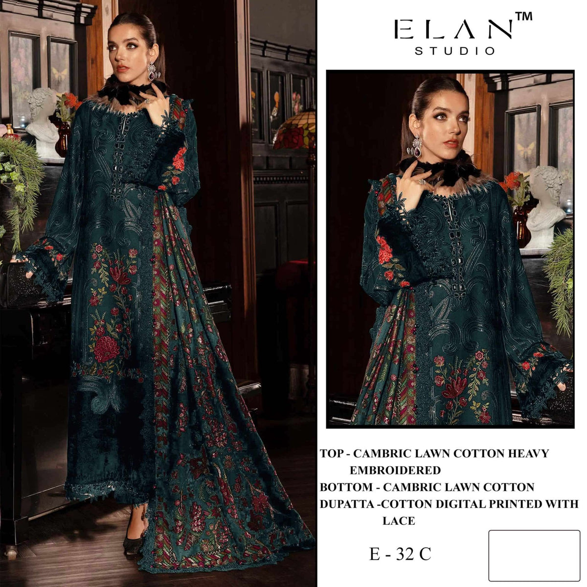 Elan Studio E - 32 Abcd Cambric Lawn Cotton Pakistani Suit - Amrah Wholesale