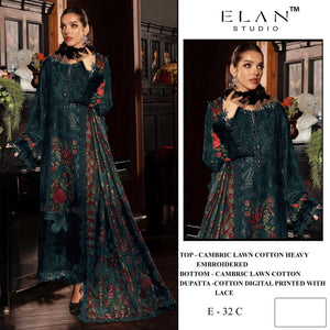 Elan Studio E - 32 Abcd Cambric Lawn Cotton Pakistani Suit - Amrah Wholesale