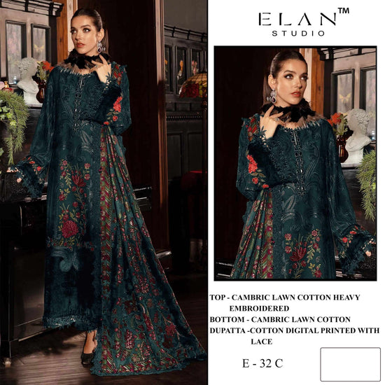 Elan Studio E - 32 Abcd Cambric Lawn Cotton Pakistani Suit - Amrah Wholesale