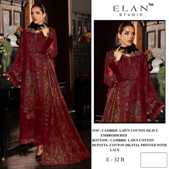 Elan Studio E - 32 Abcd Cambric Lawn Cotton Pakistani Suit - Amrah Wholesale