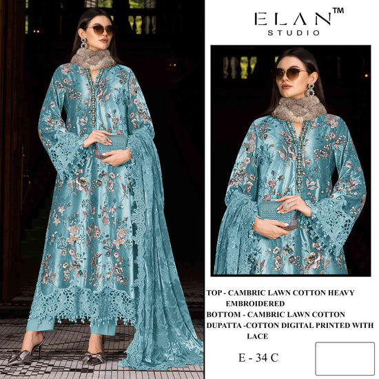 Elan Studio E - 34 ABCD Cambric Lawn Cotton Pakistani Suit - Amrah Wholesale