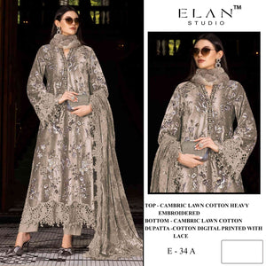 Elan Studio E - 34 ABCD Cambric Lawn Cotton Pakistani Suit - Amrah Wholesale