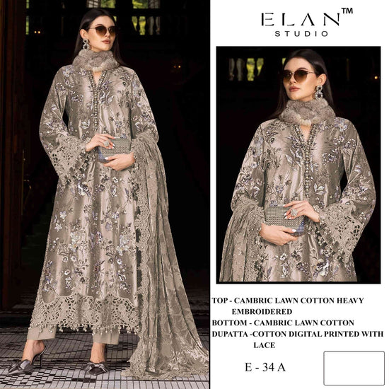 Elan Studio E - 34 ABCD Cambric Lawn Cotton Pakistani Suit - Amrah Wholesale