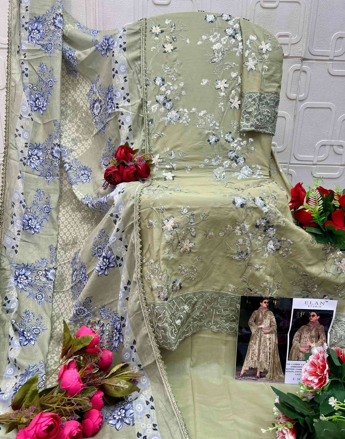 Elan Studio E - 34 ABCD Cambric Lawn Cotton Pakistani Suit - Amrah Wholesale