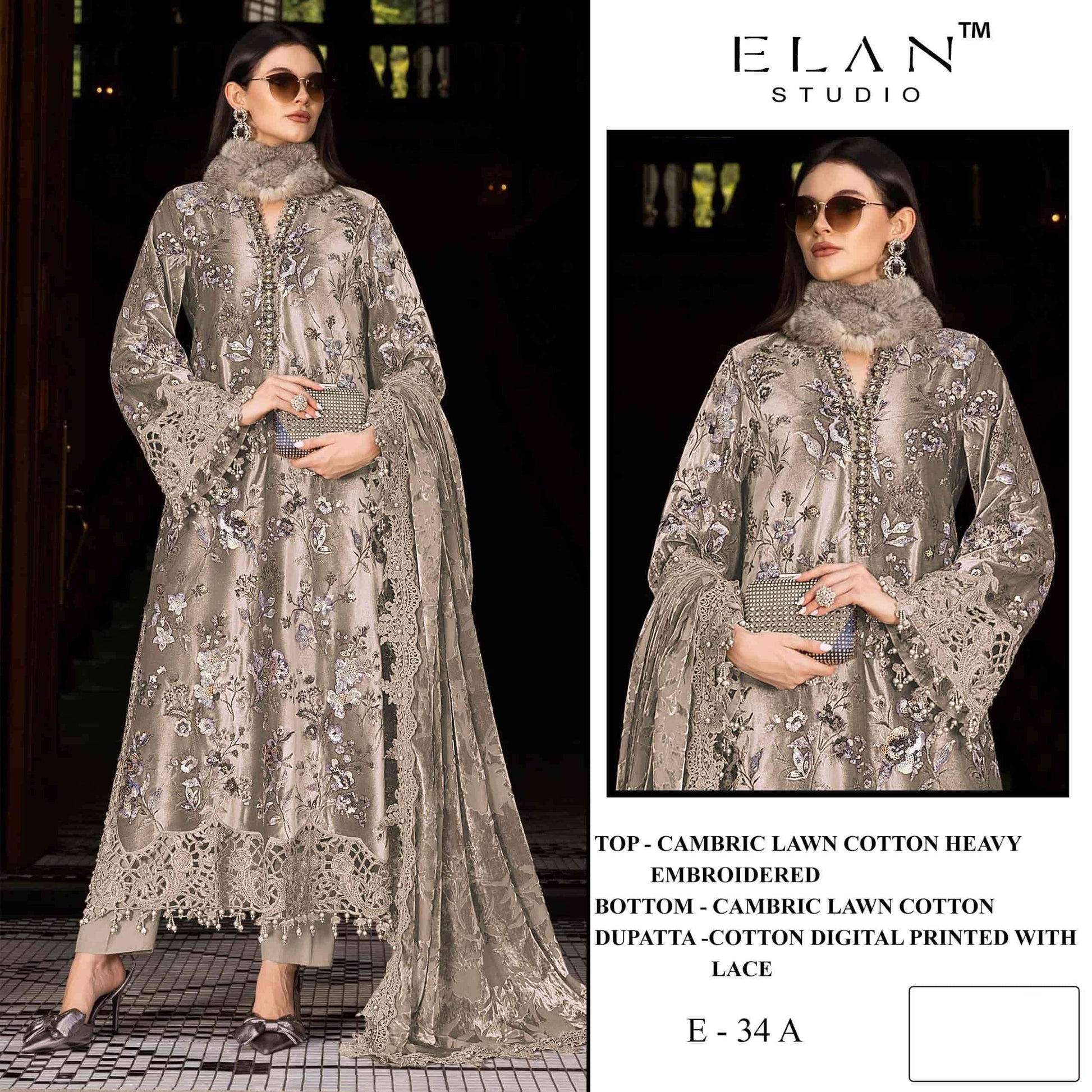 Elan Studio E-34 ABCD Cambric Lawn Cotton Pakistani Suit