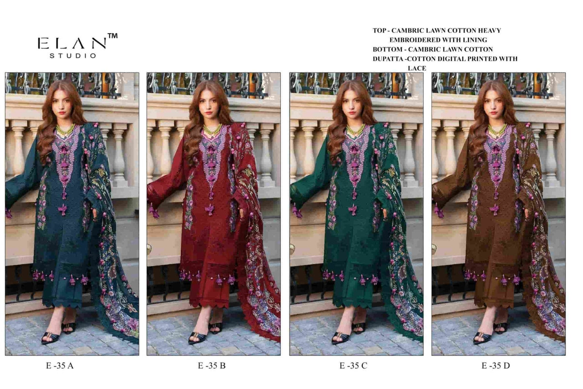 Elan Studio E - 35 Abcd Cambric Lawn Cotton Pakistani Suit - Amrah Wholesale