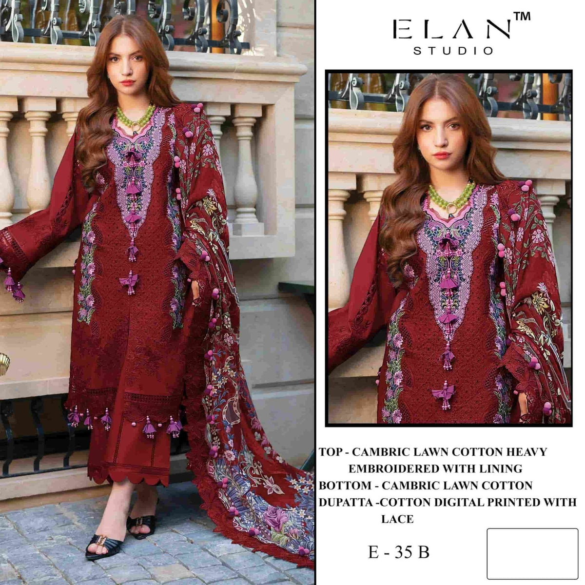 Elan Studio E - 35 Abcd Cambric Lawn Cotton Pakistani Suit - Amrah Wholesale