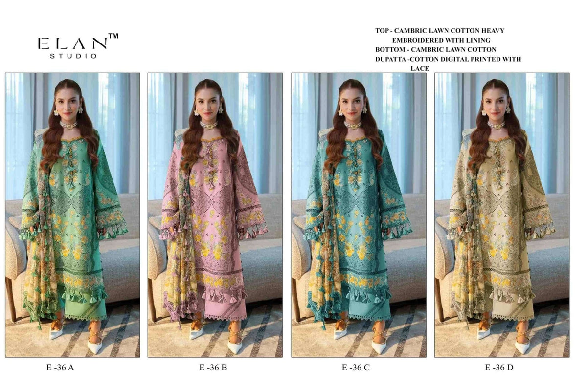 Elan Studio E - 36 Abcd Cambric Lawn Cotton Pakistani Suit - Amrah Wholesale