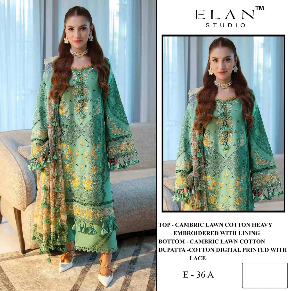 Elan Studio E - 36 Abcd Cambric Lawn Cotton Pakistani Suit - Amrah Wholesale