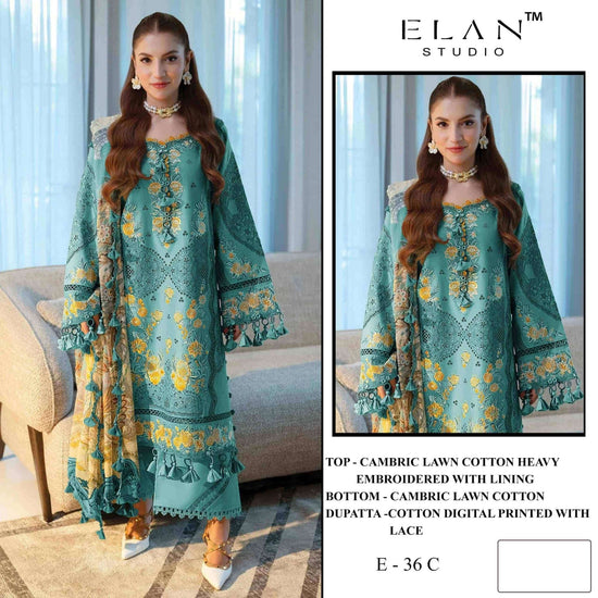 Elan Studio E - 36 Abcd Cambric Lawn Cotton Pakistani Suit - Amrah Wholesale