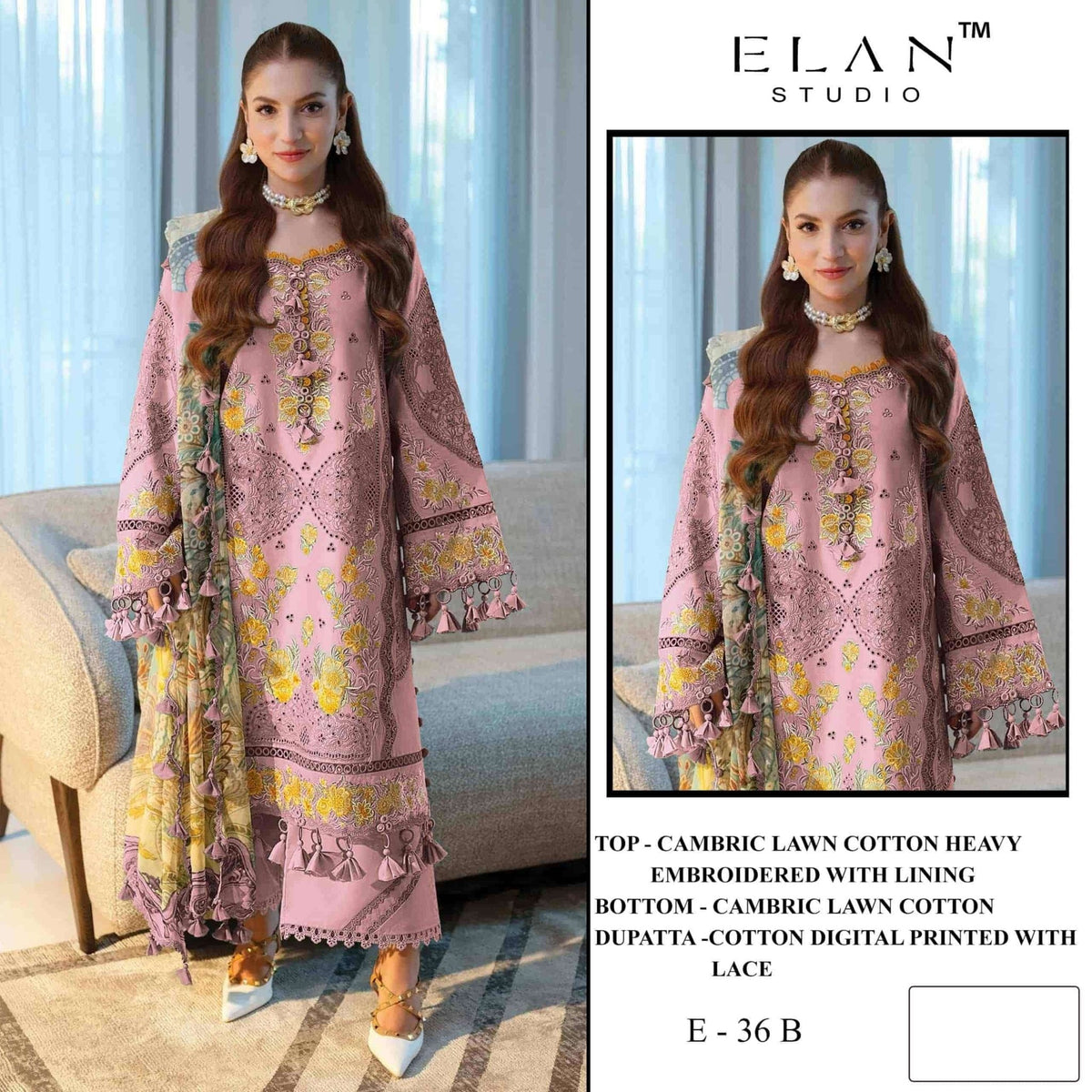 Elan Studio E - 36 Abcd Cambric Lawn Cotton Pakistani Suit - Amrah Wholesale