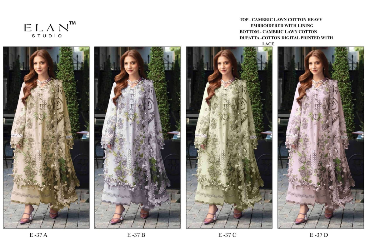 Elan Studio E - 37 ABCD Cambric Lawn Cotton Pakistani Suit - Amrah Wholesale