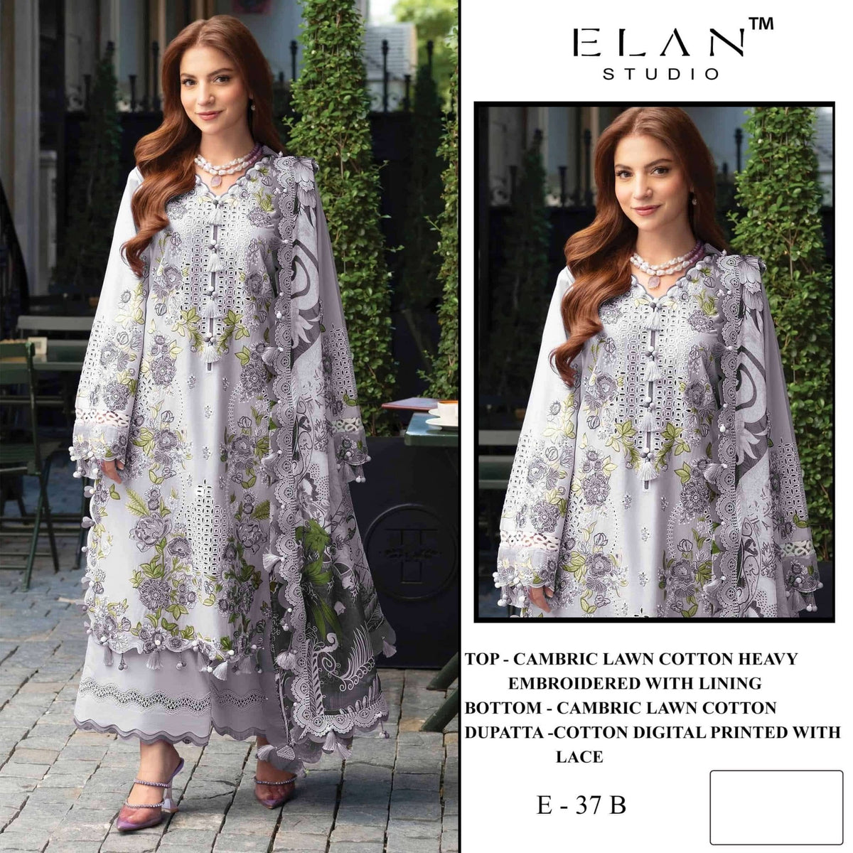 Elan Studio E - 37 ABCD Cambric Lawn Cotton Pakistani Suit - Amrah Wholesale