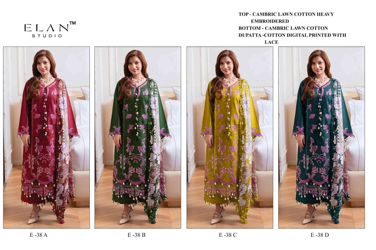 Elan Studio E - 38 Abcd Cambric Lawn Cotton Pakistani Suit - Amrah Wholesale