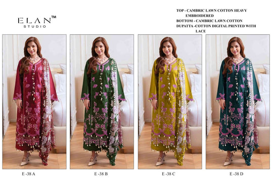 Elan Studio E - 38 Abcd Cambric Lawn Cotton Pakistani Suit - Amrah Wholesale