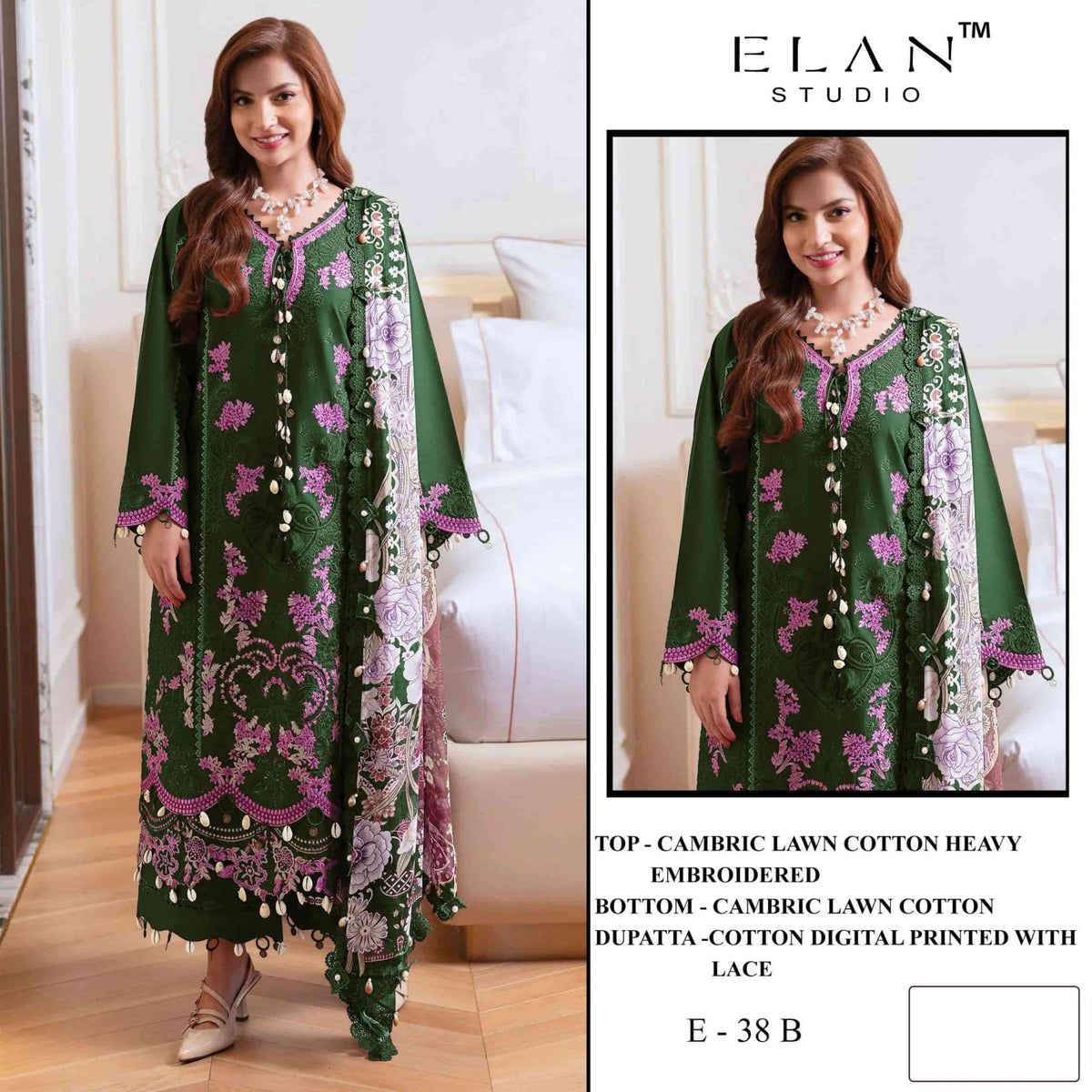 Elan Studio E - 38 Abcd Cambric Lawn Cotton Pakistani Suit - Amrah Wholesale