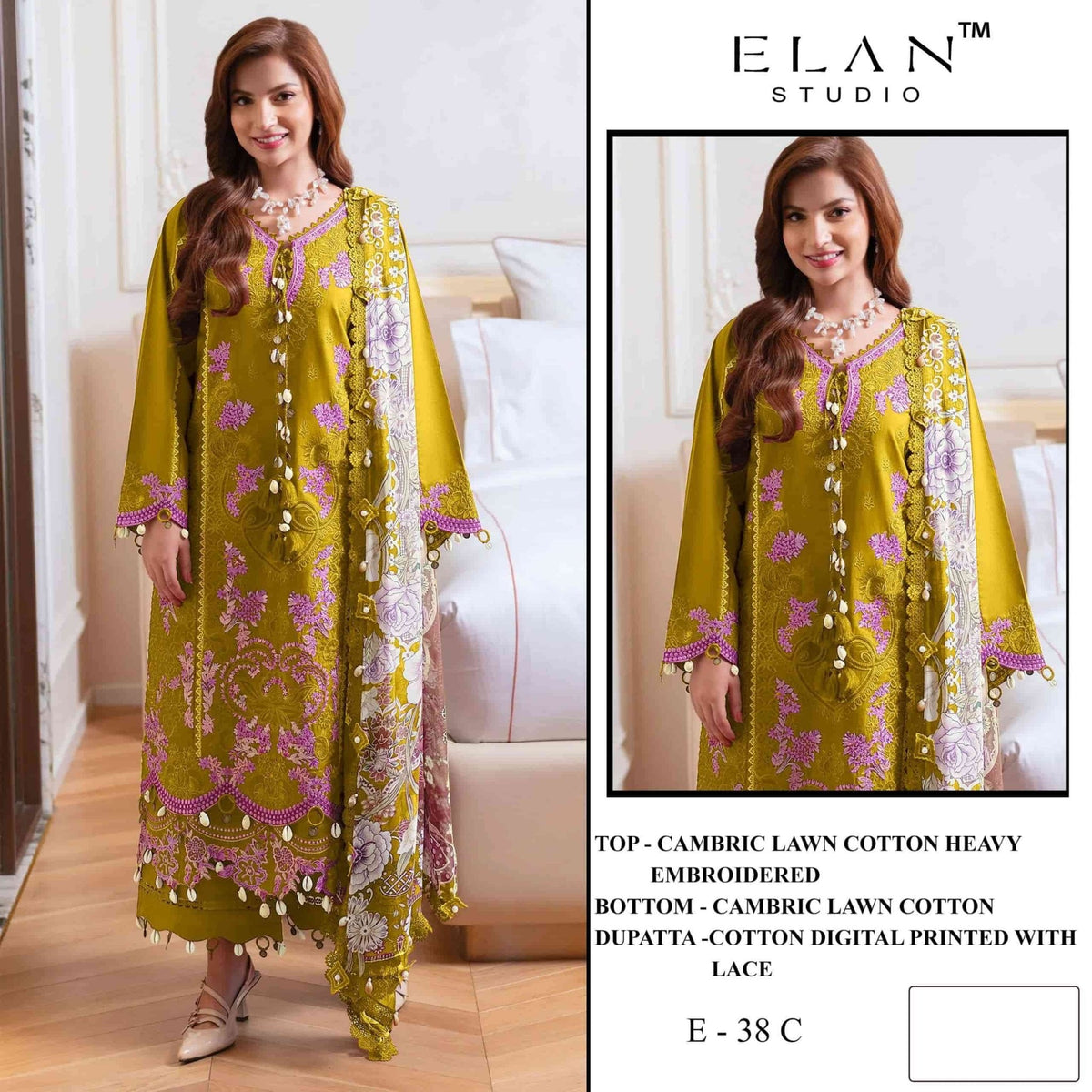Elan Studio E - 38 Abcd Cambric Lawn Cotton Pakistani Suit - Amrah Wholesale