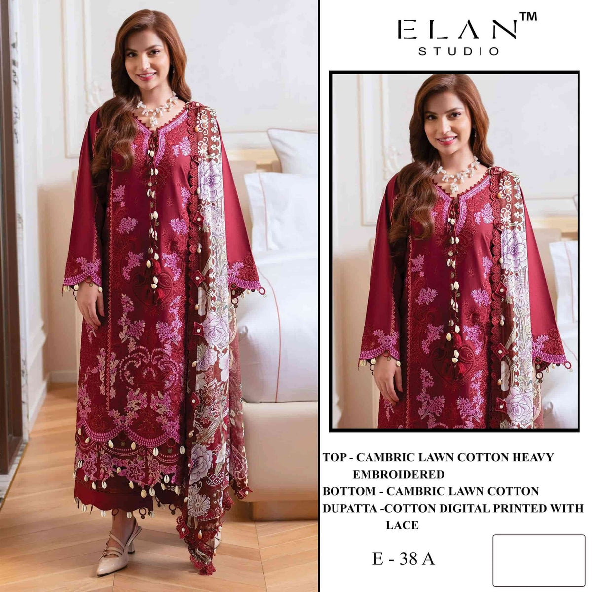 Elan Studio E - 38 Abcd Cambric Lawn Cotton Pakistani Suit - Amrah Wholesale