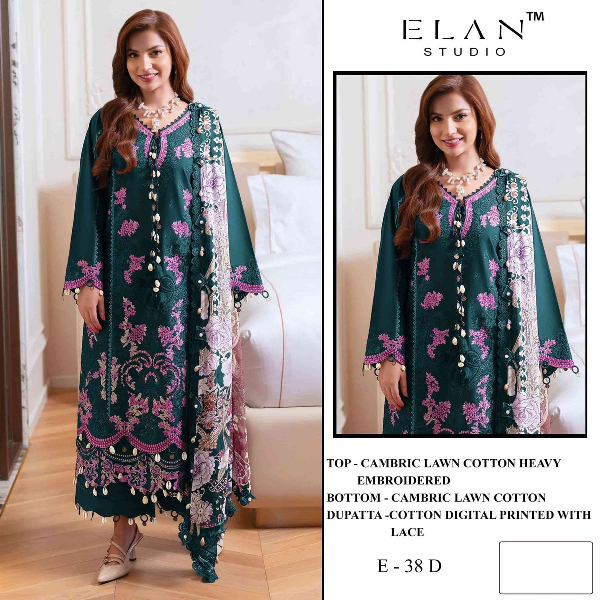 Elan Studio E - 38 Abcd Cambric Lawn Cotton Pakistani Suit - Amrah Wholesale