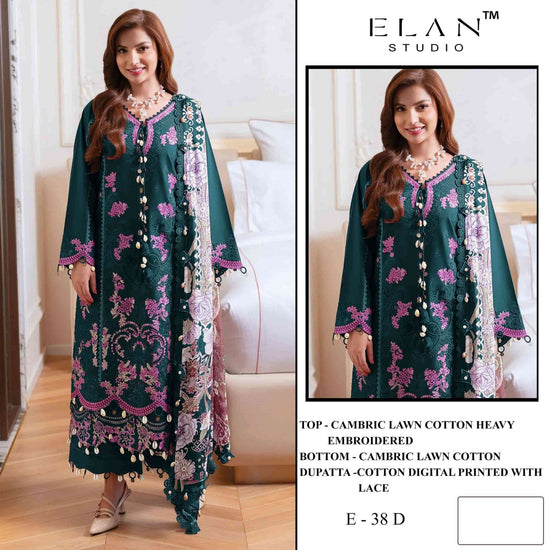 Elan Studio E - 38 Abcd Cambric Lawn Cotton Pakistani Suit - Amrah Wholesale