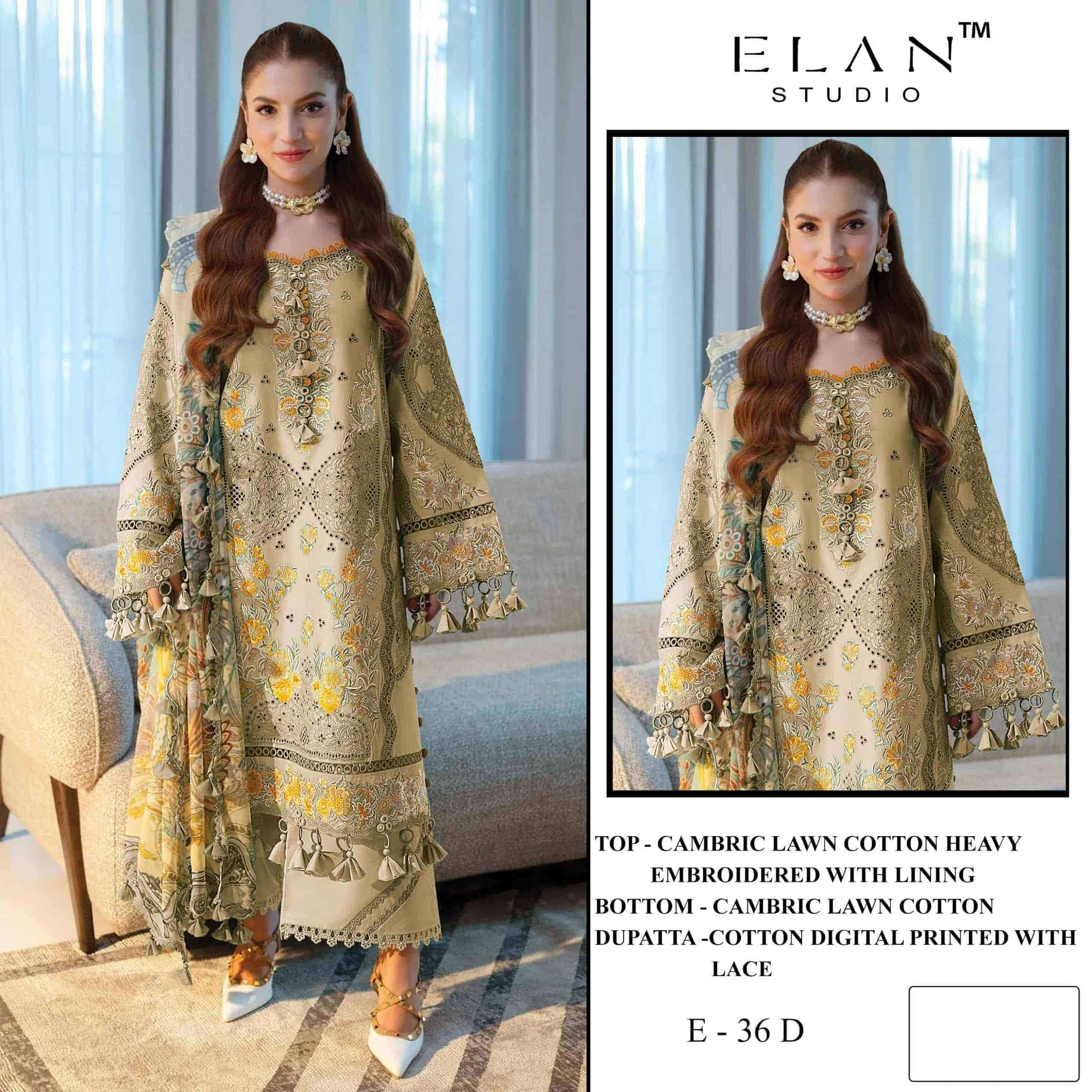 Elan Studio E-36 Abcd Cambric Lawn Cotton Pakistani Suit