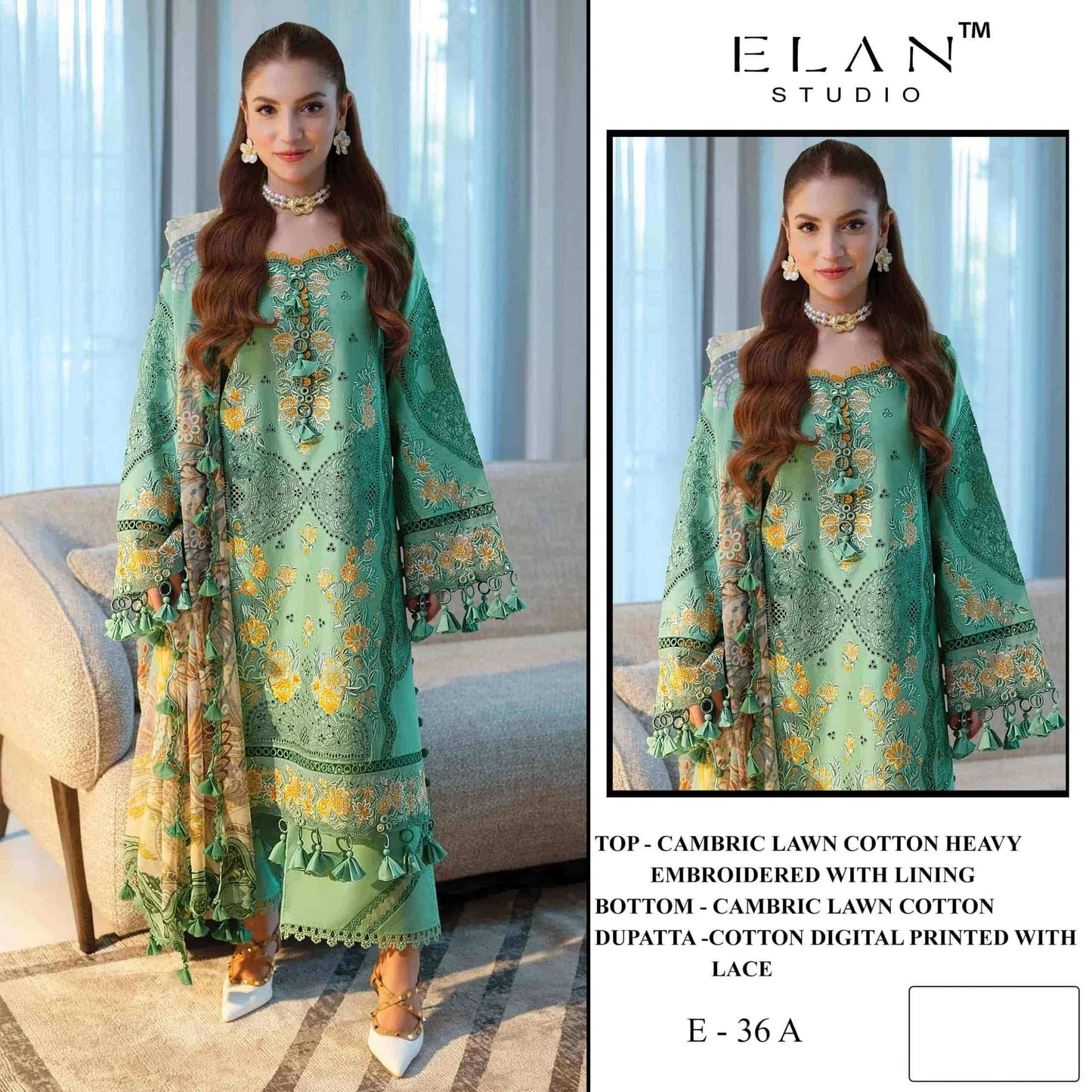 Elan Studio E-36 Abcd Cambric Lawn Cotton Pakistani Suit