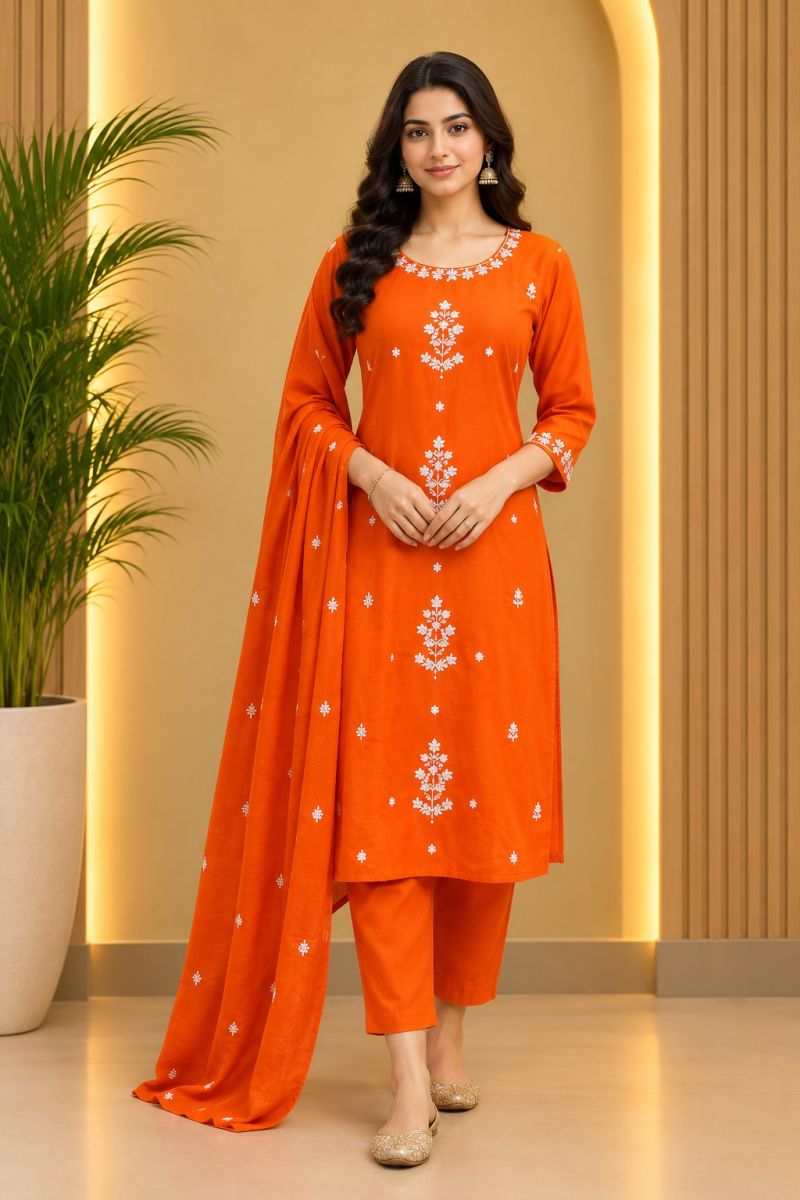 Amrah Wholesale Emily 3959 And 4060 Rayon Slub Embroidered Kurti Set