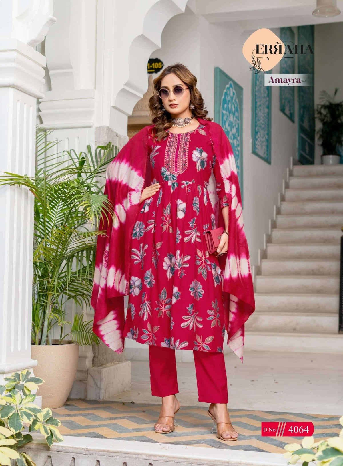Erraha Amayra Vol 7 Foil Print Kurti Pant Dupatta Set - Amrah Wholesale