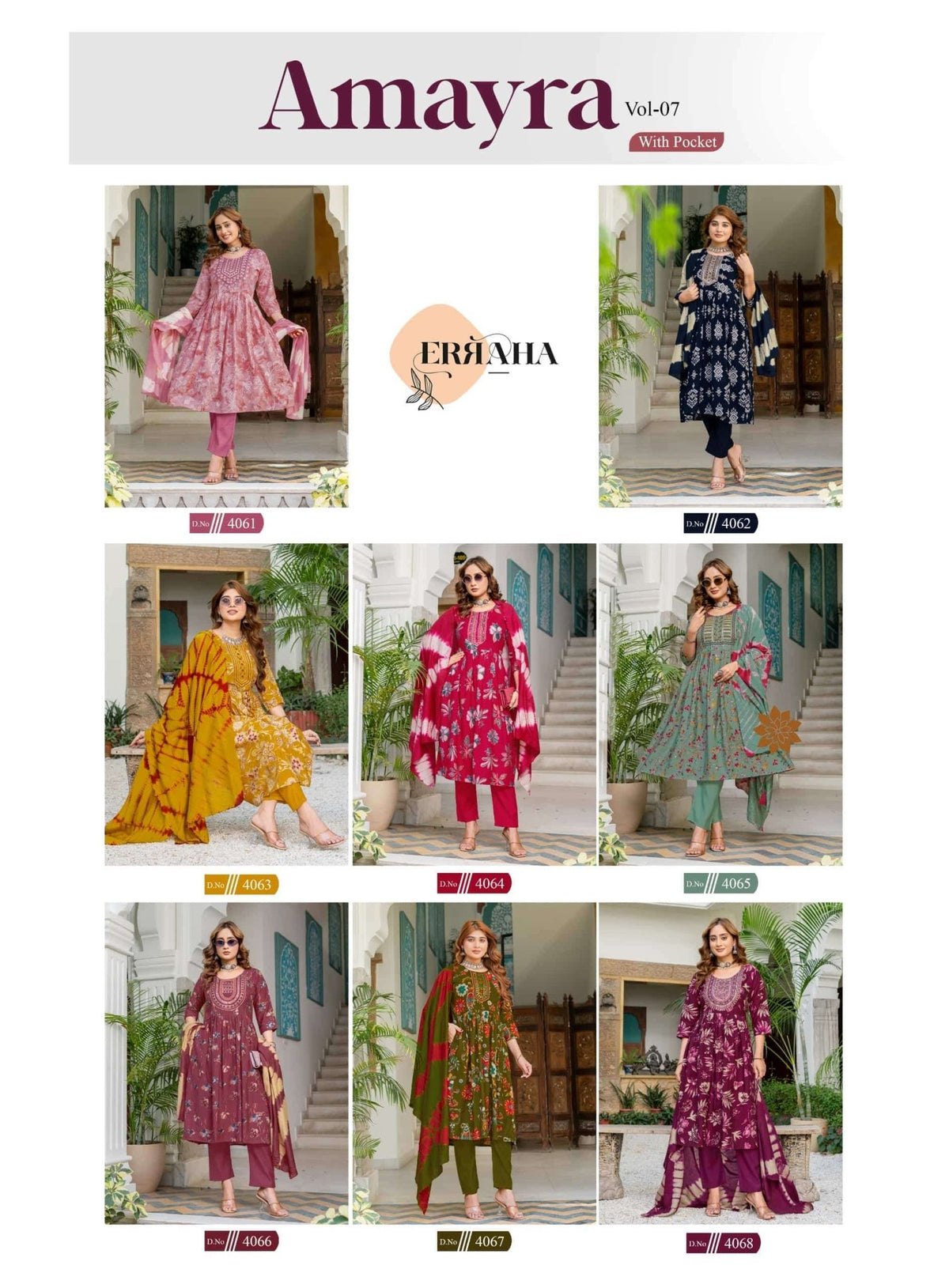 Erraha Amayra Vol 7 Foil Print Kurti Pant Dupatta Set - Amrah Wholesale
