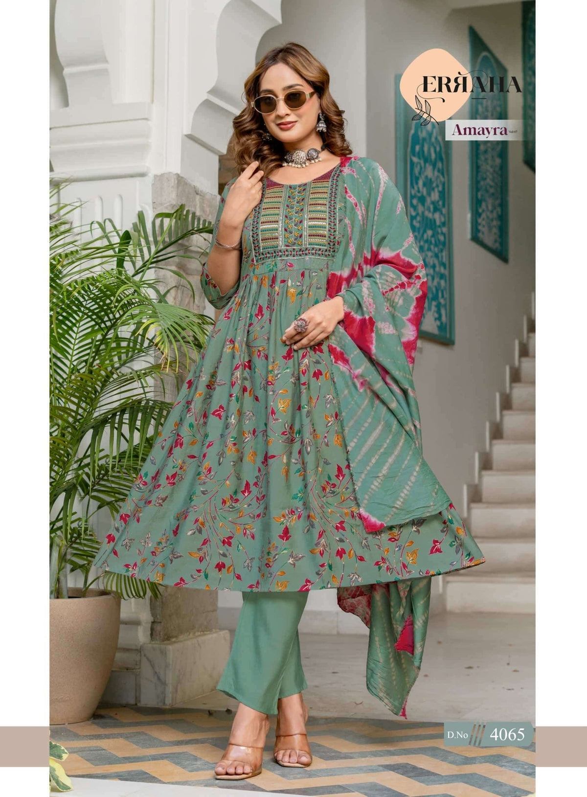 Erraha Amayra Vol 7 Foil Print Kurti Pant Dupatta Set - Amrah Wholesale