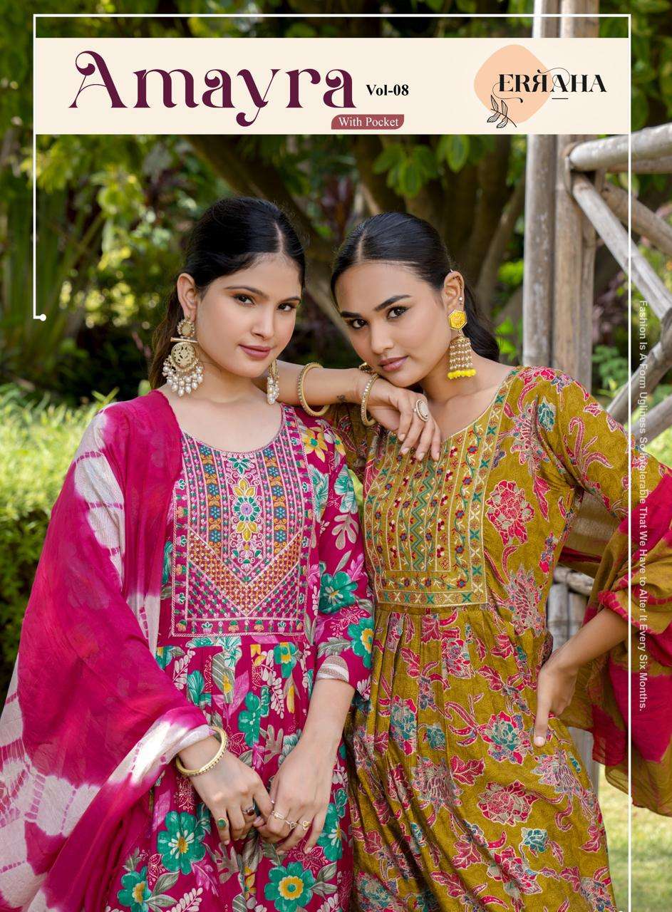 Erraha Amayra Vol 8 Vetican Foil Print Top Bottom Dupatta Set