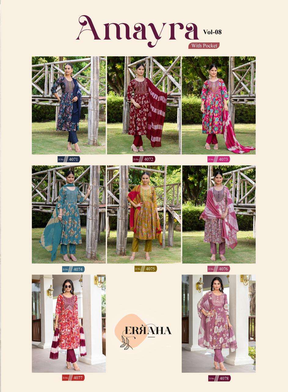 Erraha Amayra Vol 8 Vetican Foil Print Top Bottom Dupatta Set