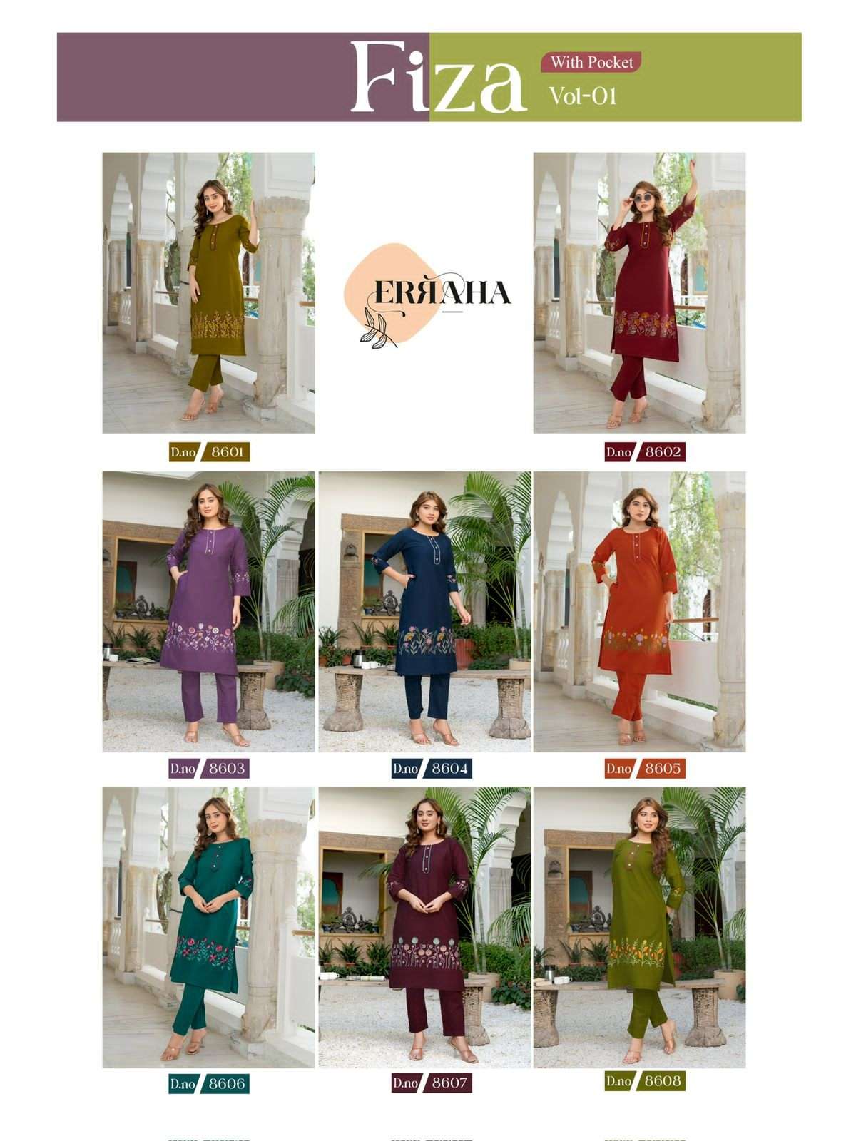 Erraha Fiza Vol 1 Cotton Embroidered Co Ord Set - Amrah Wholesale
