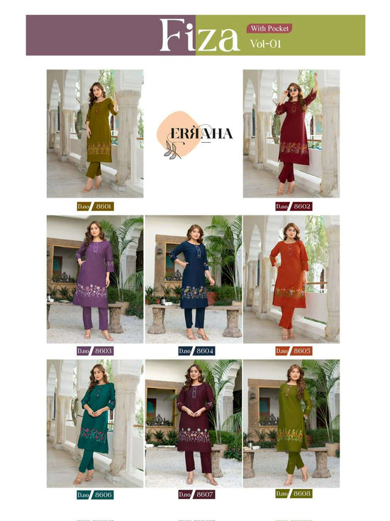Erraha Fiza Vol 1 Cotton Embroidered Co Ord Set - Amrah Wholesale