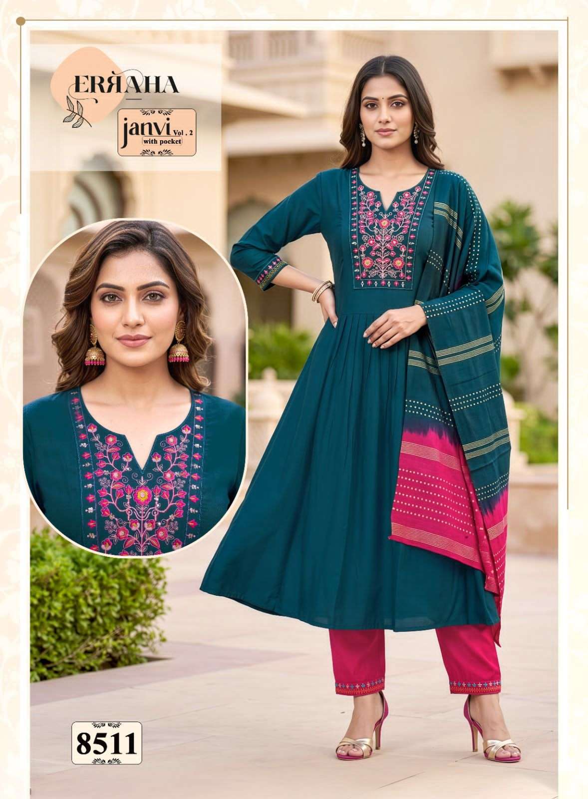 Erraha Janvi Vol 2 Embroidered Readymade Top Bottom Dupatta Set