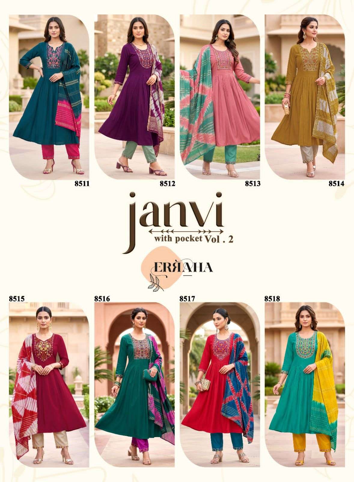 Erraha Janvi Vol 2 Embroidered Readymade Top Bottom Dupatta Set