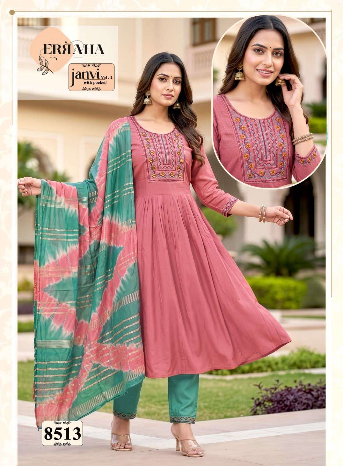 Erraha Janvi Vol 2 Embroidered Readymade Top Bottom Dupatta Set