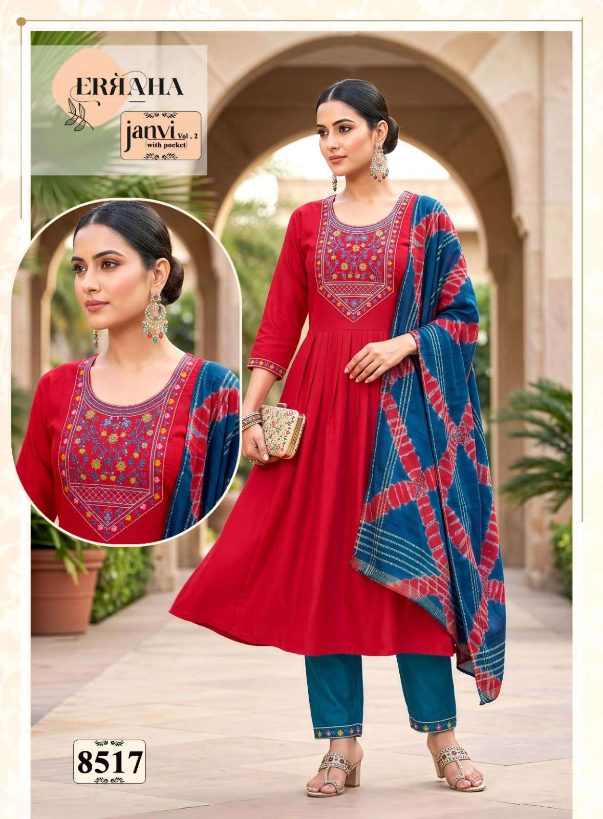 Erraha Janvi Vol 2 Embroidered Readymade Top Bottom Dupatta Set