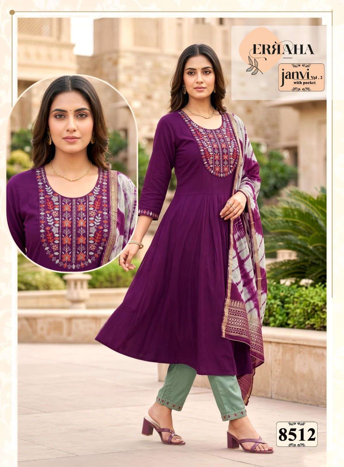 Erraha Janvi Vol 2 Embroidered Readymade Top Bottom Dupatta Set