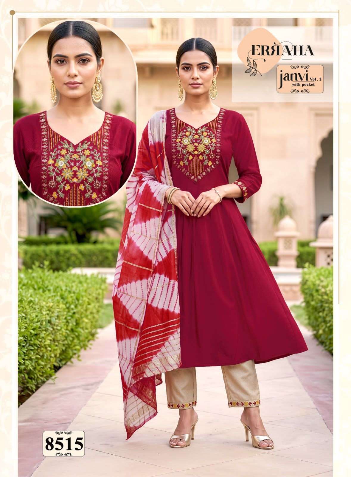 Erraha Janvi Vol 2 Embroidered Readymade Top Bottom Dupatta Set