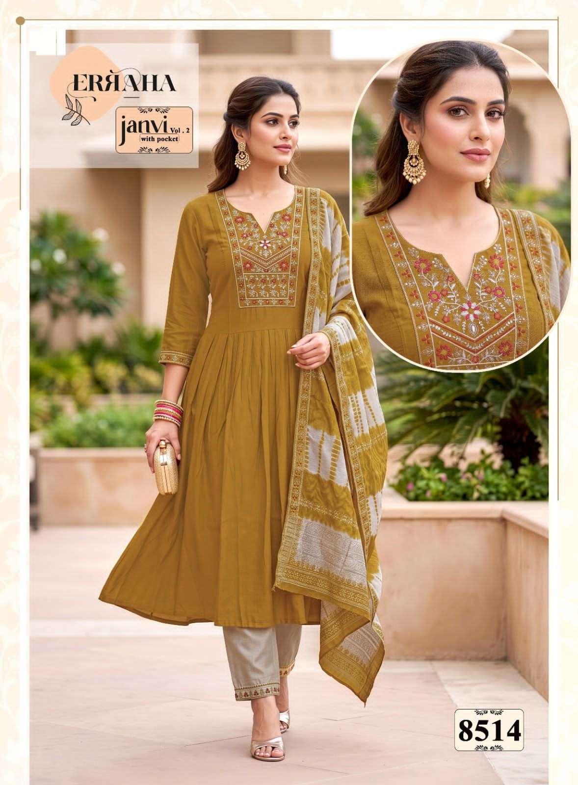 Erraha Janvi Vol 2 Embroidered Readymade Top Bottom Dupatta Set