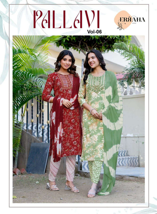 Erraha Pallavi Vol 6 Rayon Kurti Pant Dupatta Set - Amrah Wholesale
