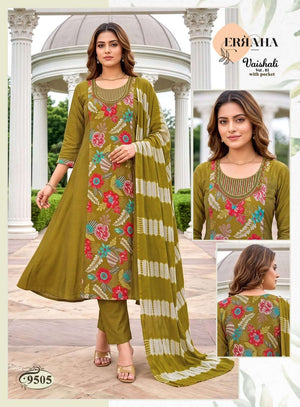 Erraha Vaishali Vol 1 Vertican Embroidered Kurti Pant Dupatta Set - Amrah Wholesale