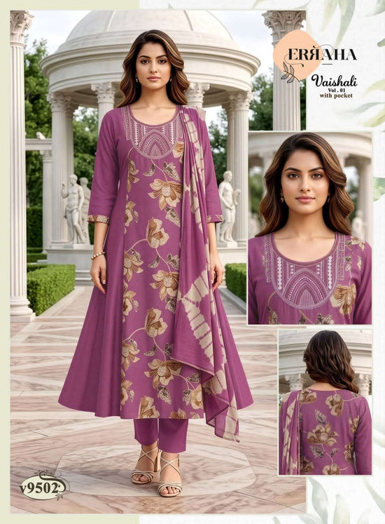 Erraha Vaishali Vol 1 Vertican Embroidered Kurti Pant Dupatta Set