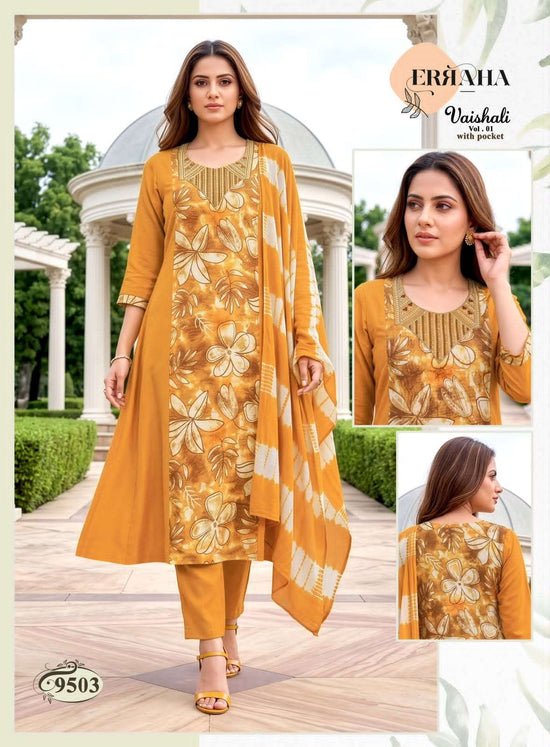 Erraha Vaishali Vol 1 Vertican Embroidered Kurti Pant Dupatta Set
