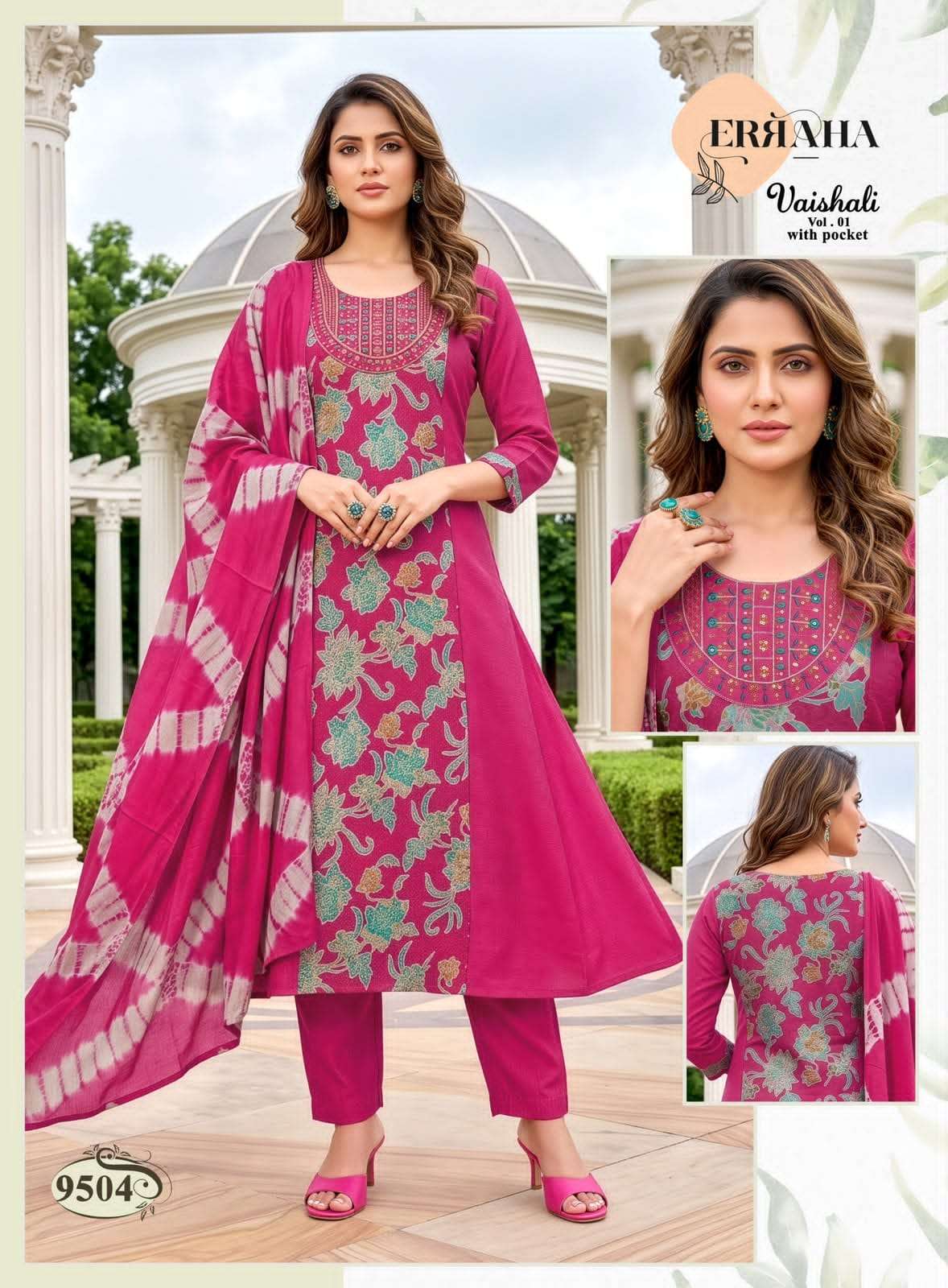 Erraha Vaishali Vol 1 Vertican Embroidered Kurti Pant Dupatta Set
